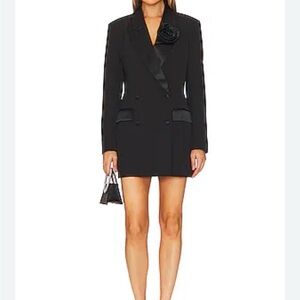 Bardot Black Double-Breasted Blazer Dress with Satin Trim